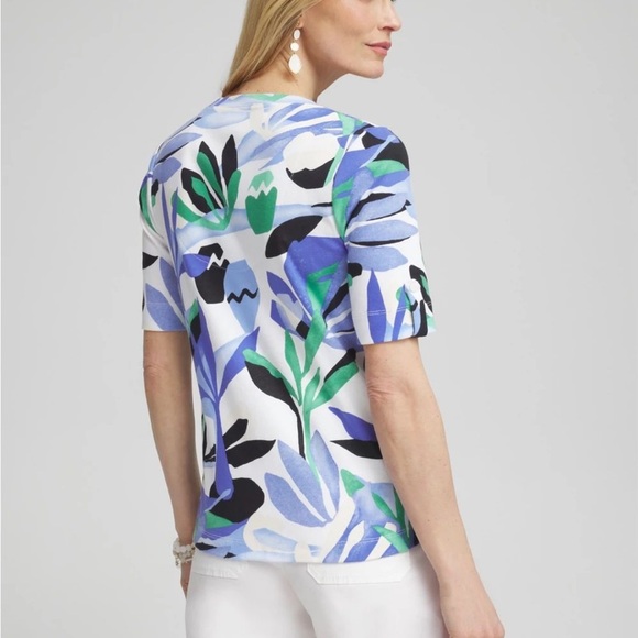 NWT Chico's Tropical Everyday V-neck Tee Size 3 (XL) - Picture 5 of 9